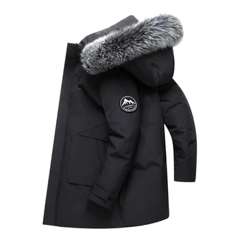 Autunno inverno lungo uomo piumino antivento cappotti uomo caldo bianco piumino d'anatra giacca con cappuccio parka Multi tasche soprabito maschile 1