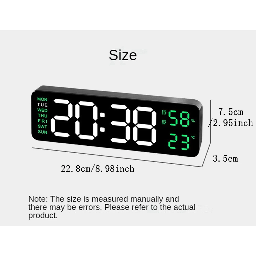 Large Digital Wall Clock Temperature Humidity Week Display LED Electronic Table Clock 12/24H Alarm Clocks Memory/Snooze Function digital wall clock