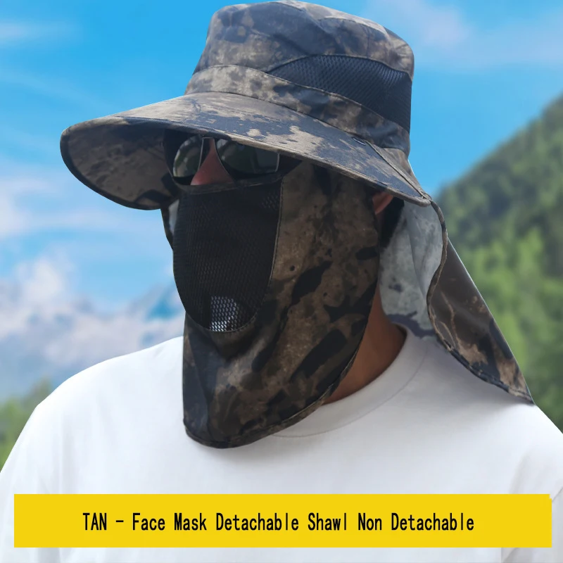 Tactical Man Summer Outdoor Shade Hat 58-60cm Face Mask Wide Brim Cap For Fishing Hunting Breathable Sunscreen Caps Unisex