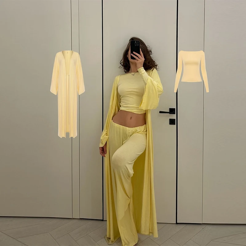 Elegante Feste Hosen Set Frauen Lose Lange Strickjacke Oansatz Volle Hülse Hemd Plissee Gerade Hosen 2025, Mode Büro Anzug – Detail 20