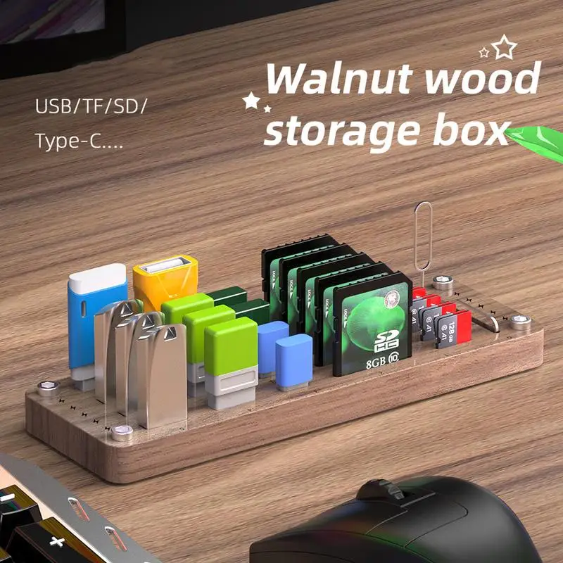 25 Slots SDCard Memory Card Wooden Storage Box for TF USB Type-C storage box bag