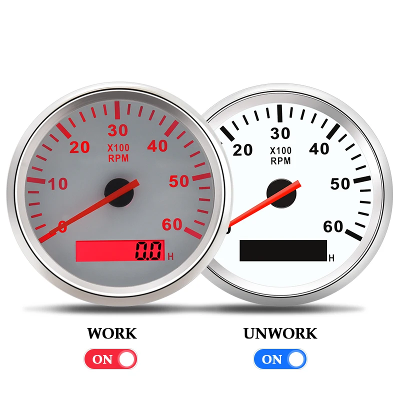Tachometer Gauge 8K Boat Tachometer Marine Tacho Meter LCD Hourmeter 12V/24V 8000 RPM 85mm Car Tachometer Toerenteller 12v Hour Meter