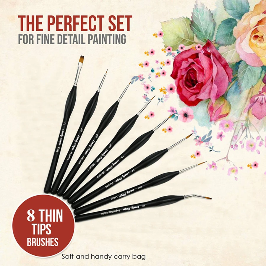 8pcs Small Detail Paint Brush Set, Hobby Art Professional Thin Miniature Fine Paint Brushes for Watercolor Oil Acrylic 6
