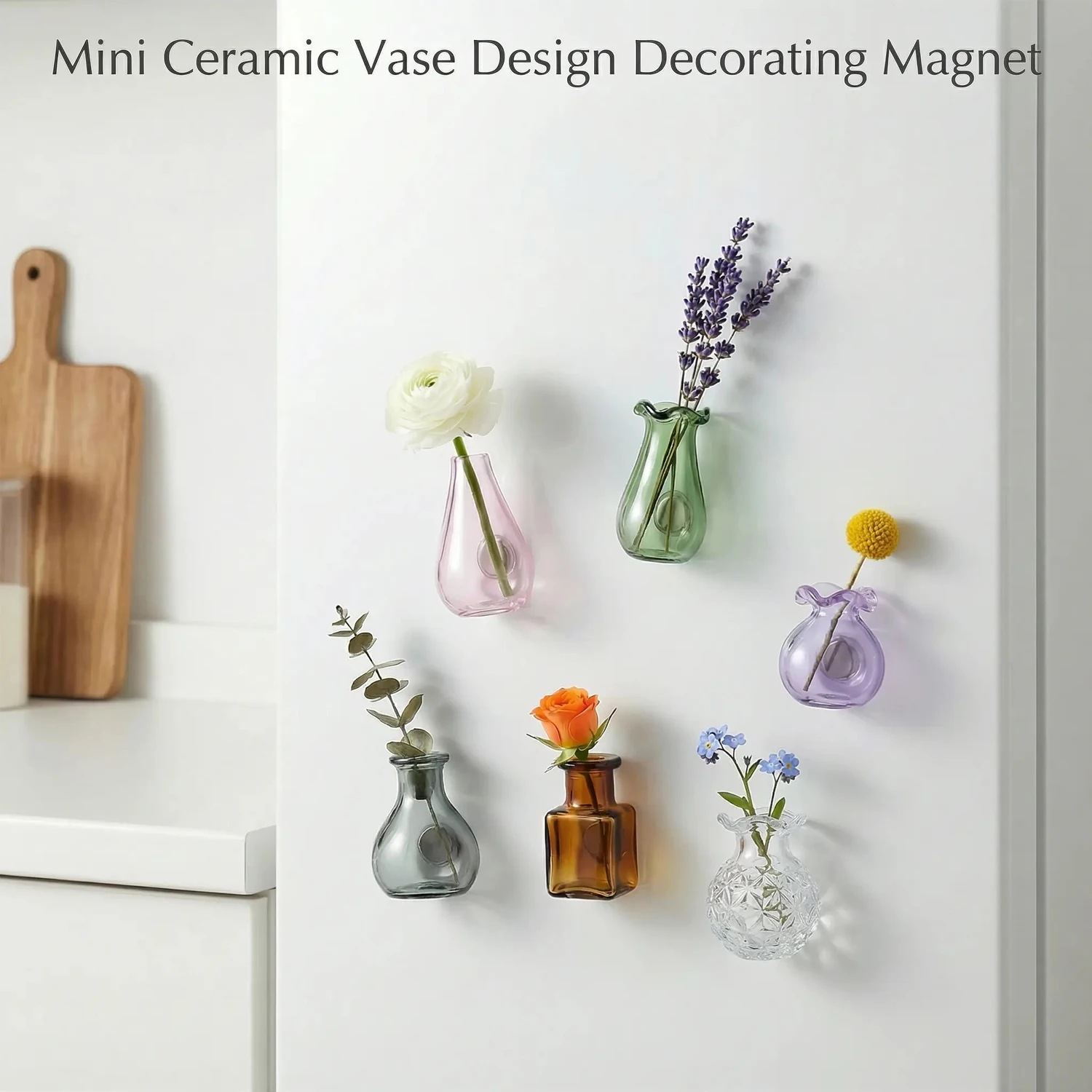 5/8 Stück Mini-Glasflaschen Blumenvasen Kühlschrankmagnete in Großen und Kleinen Größen zur Kühlschrankdekoration Heim-Küchen-DIY-Ornamente