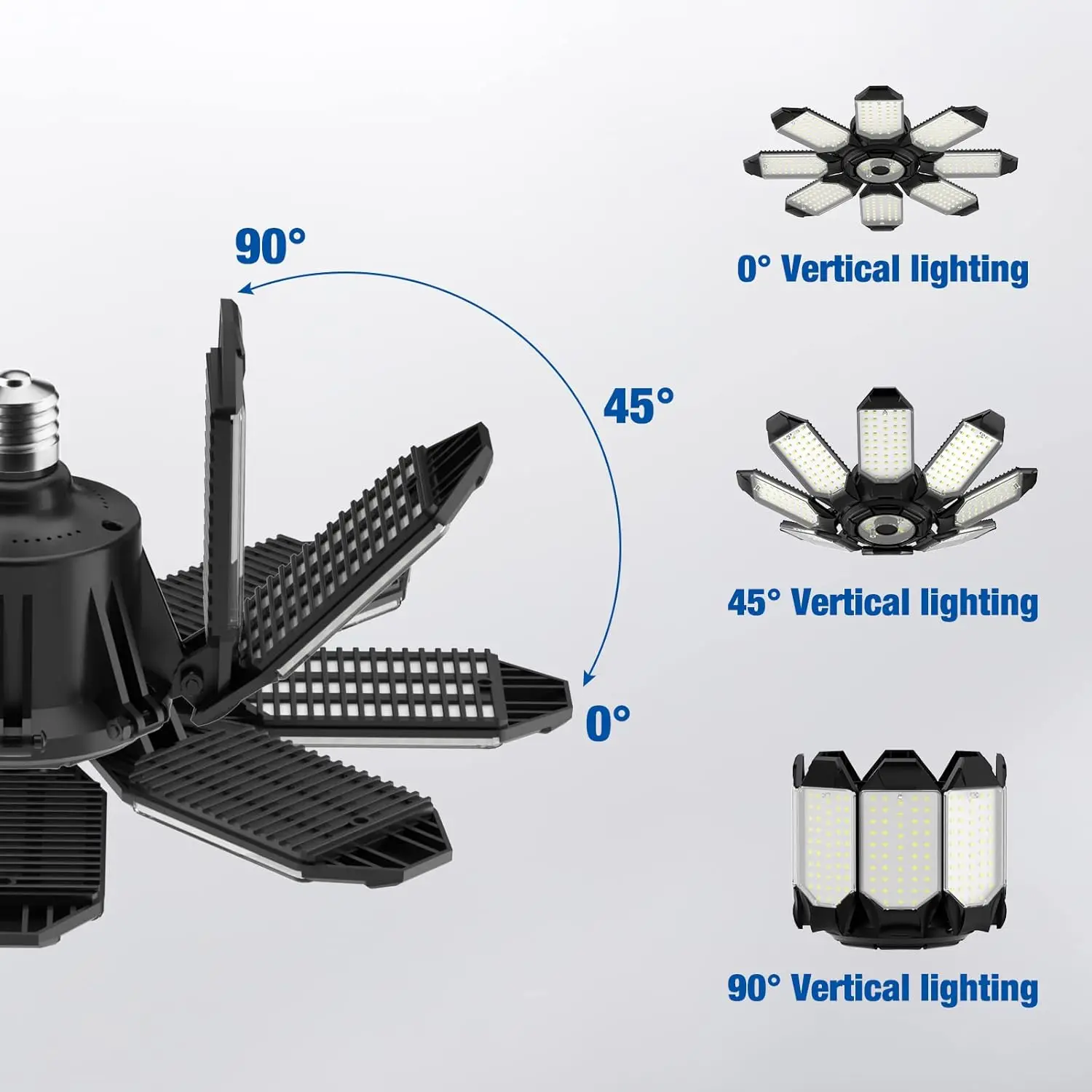 1/2PCS 8 + 1 Adjustable Panels Deformable LED Bulb Garage Light E27/E26 Ceiling Lighting 6500K Daylight Light for Warehouse Garage
