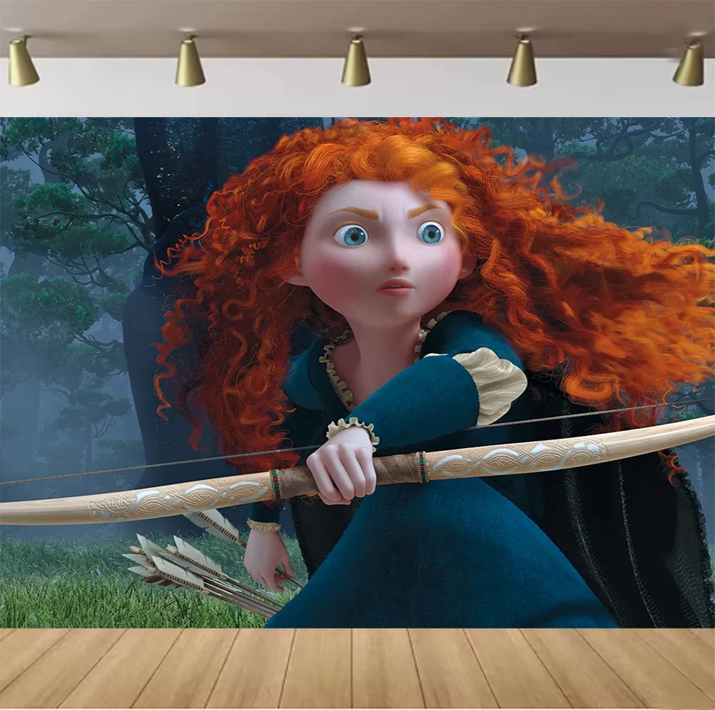 Fondo de fiesta de cumpleaños para niños, princesa valiente de Disney,  Mérida, decoración de póster fotográfico, cartel de fondo para Baby Shower,  estudios de fotografía, image size:1006x1000