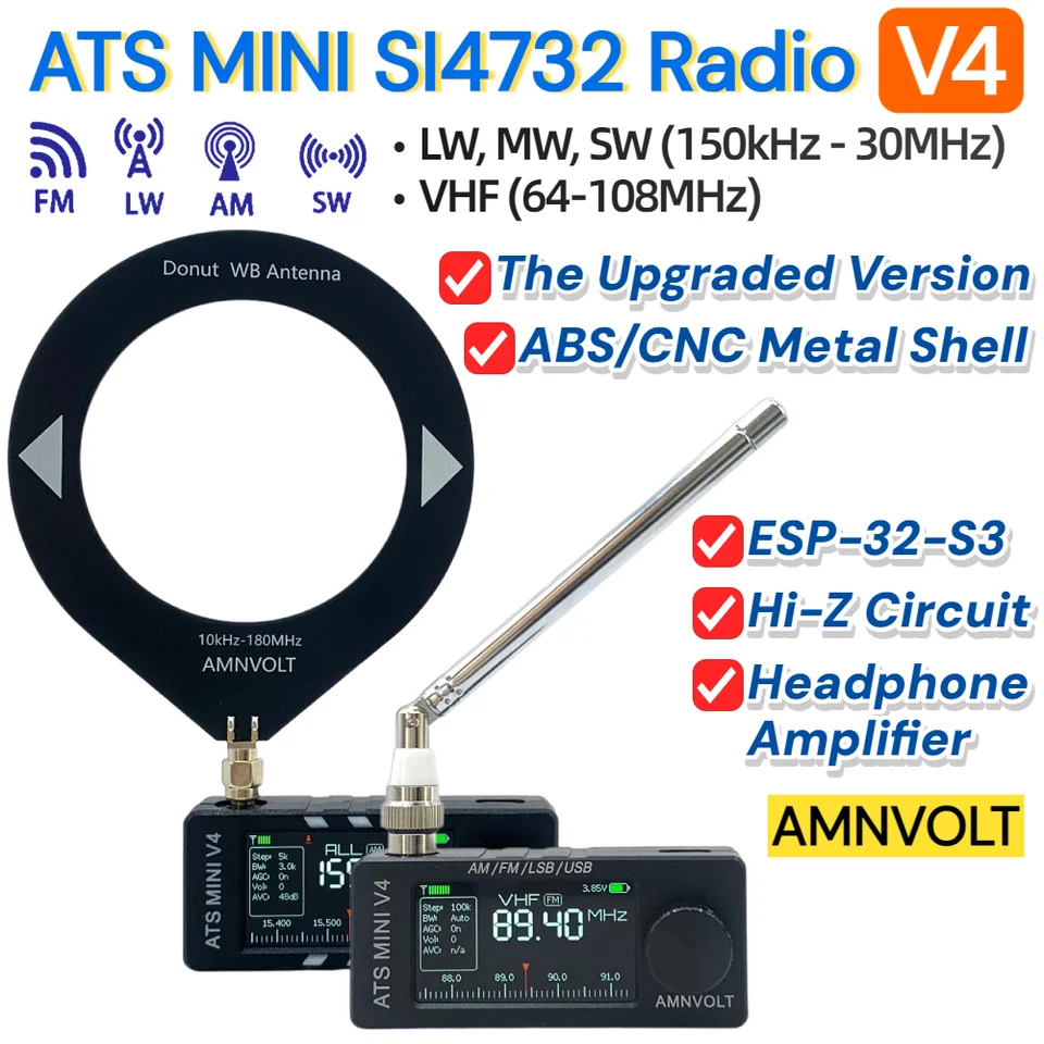 AMNVOLT V4/V3S ATS MINI SI4732 Pocket Radio ALL Band DSP Radio FM