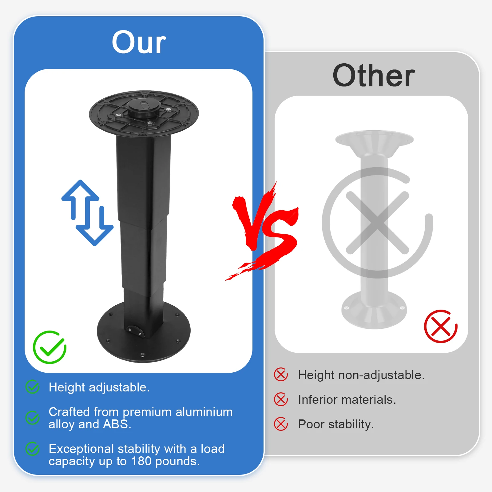Heavy Duty Camper Table Pedestal with Gas Lift Versatile Table Pedestal Aluminum Alloy Lift Up Table Base for RV Boat Caravan