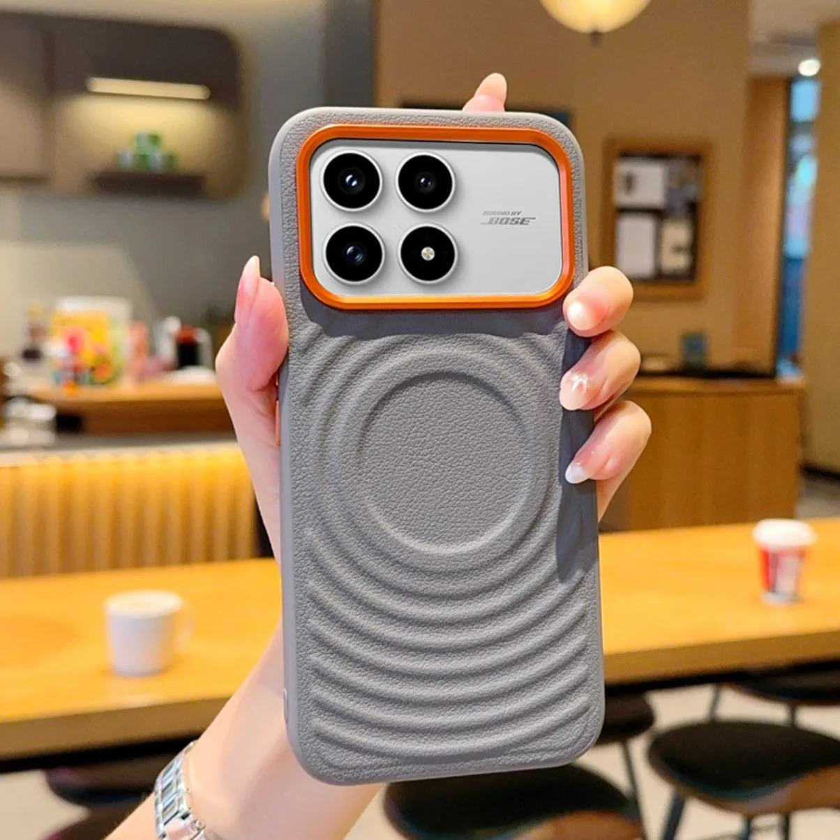 Luxury Wave Texture Leather Case with Metal Camera Frame Protection and Magnetic Magsafe Compatibility
