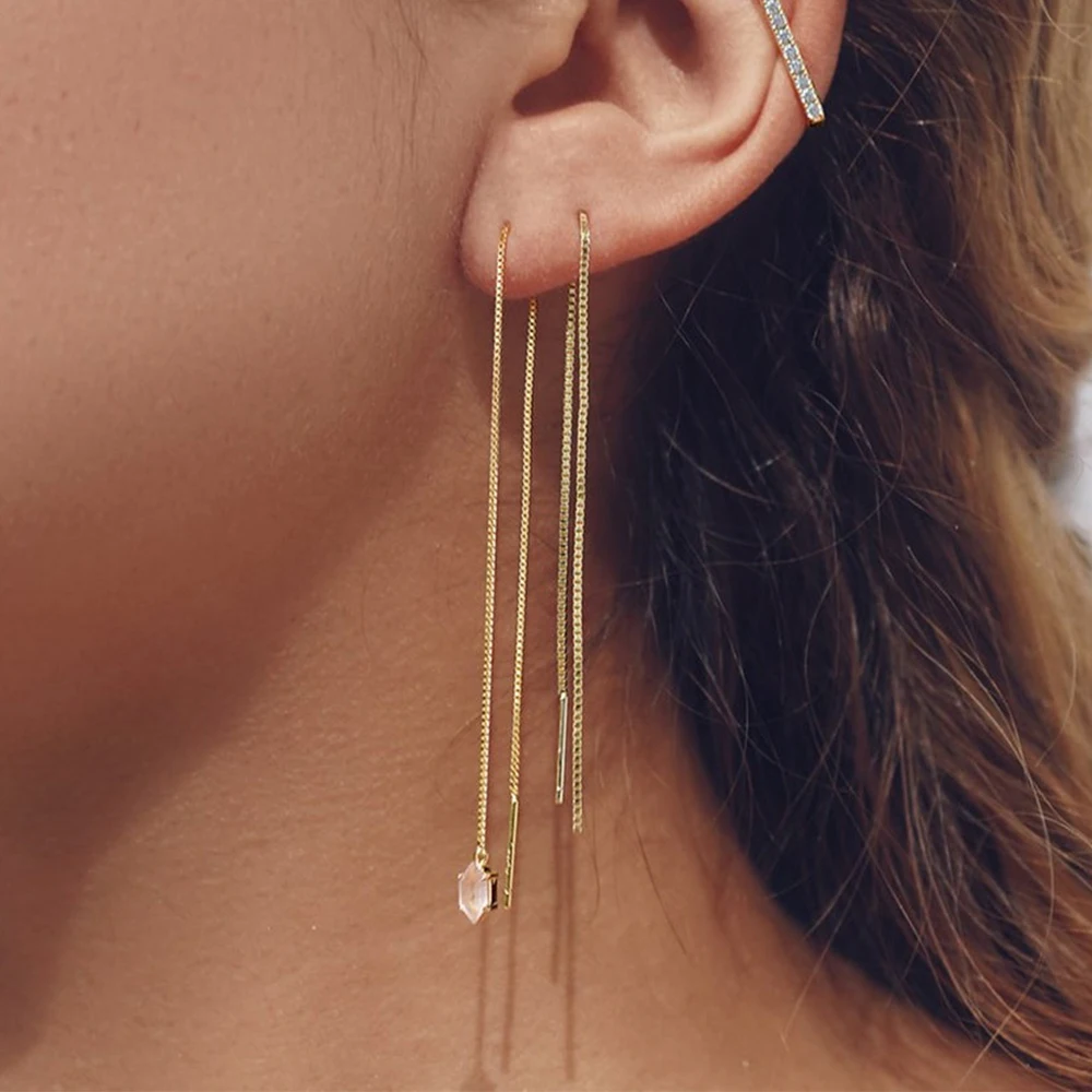 925 Sterling Silver Long Chain Tassel Threader Earrings Colored Zircon Snake Padlock Key Pendant Dangle Earrings Jewelry dangle earrings drop earrings pendant earrings long earrings crystal tassel earrings