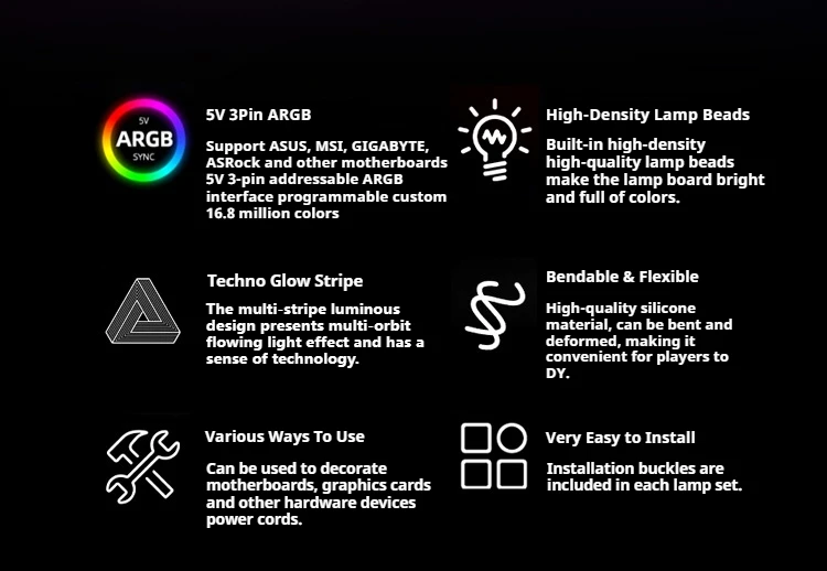 TEUCER AG-07 RGB Rainbow PC Addressable 5V 3Pin ARGB DIY Light Board for Motherb