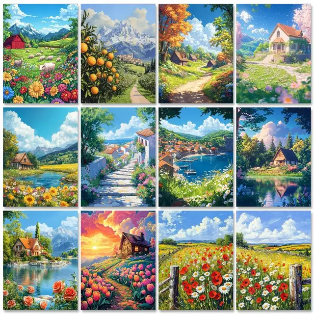 RUOPOTY-Kit de peinture par numéros sur toile pour adultes, peinture acrylique à l'huile de paysage, décoration de la maison, cadeaux 1