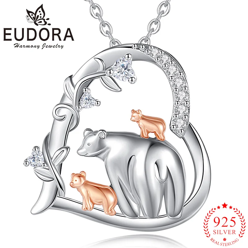 Animal Necklace Mama Bear Necklace Sterling Silver 3D Bear Charm Necklace  925 Sterling Silver Mama Grizzly Cub