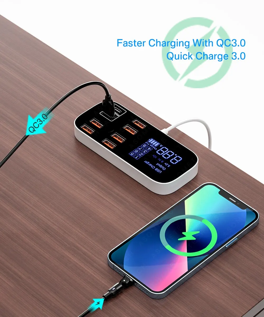 ASOMETECH 8 Port Desktop Fast USB Charging Station With LED Display Sri Lanka Mobile Phone