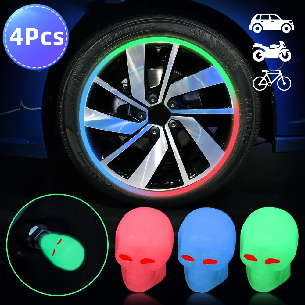 

1-4Pcs Skull Shape Luminous Valve Cap Car Motorcycle Bicycle Wheel Valves Nozzle Caps Decor Tire Night Glowing Nozzle Cover