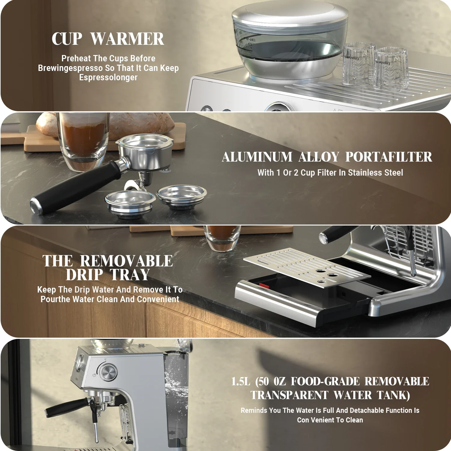 Empstorm portable electric coffee maker 20Bar Power Pressure Pump Manual smart italian espresso machine with grinder 4