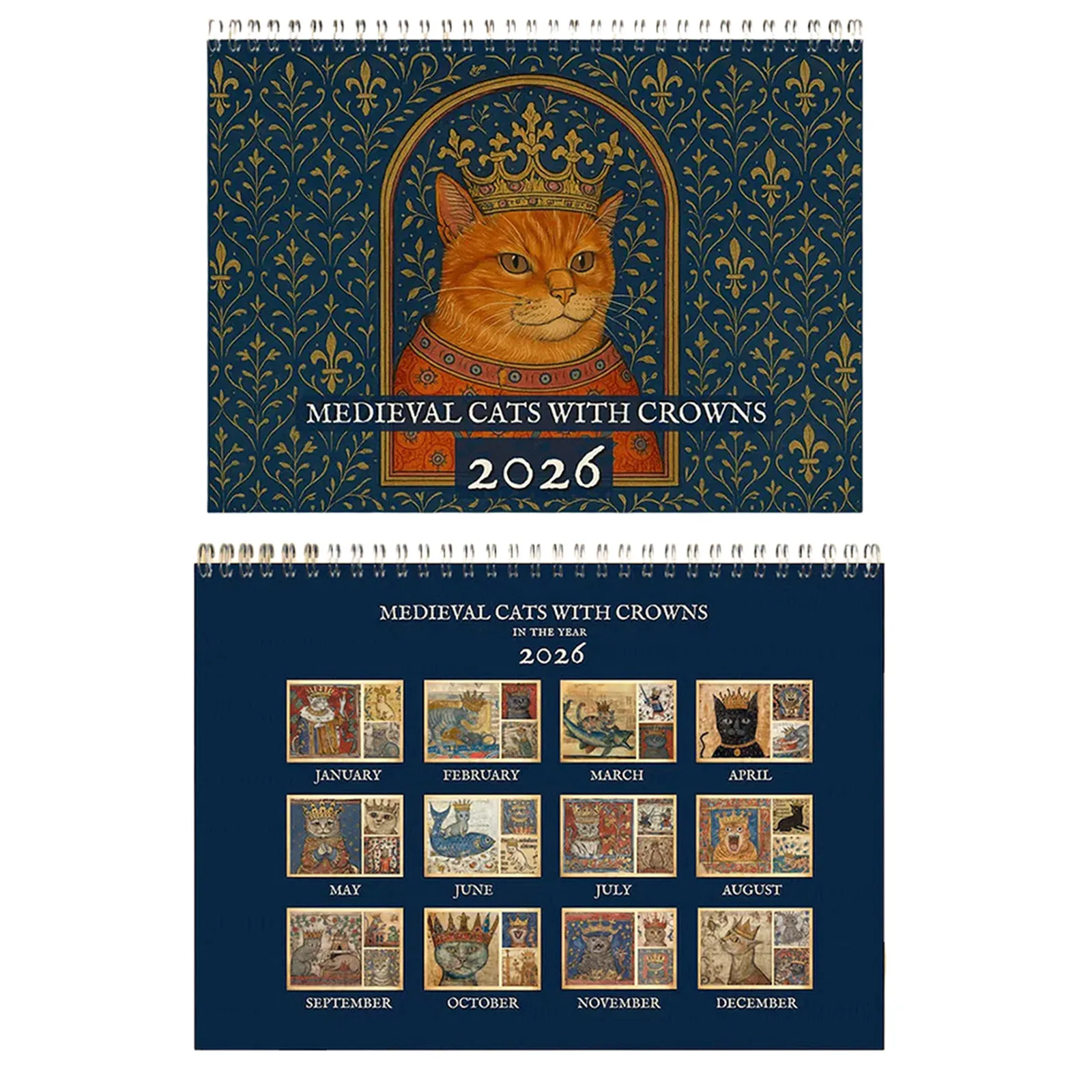 2026년 벽걸이 달력 르네상스 스타일 중세 고양이 달력 2026년 고양이 애호가를 위한 달력
