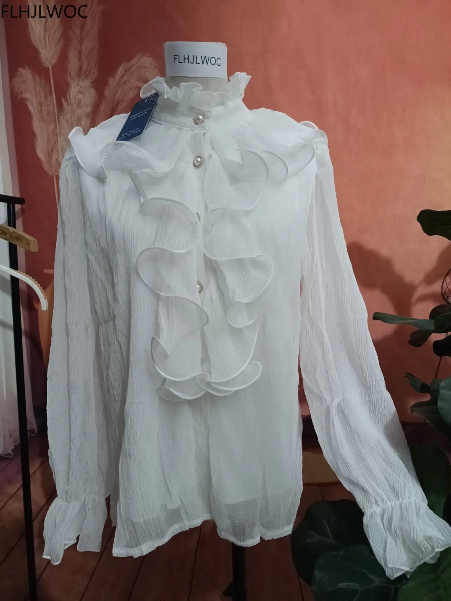 2022 Spring Autumn Basic Shirts Blouses Women Fashion Long Sleeve Elegant  Office Lady Work Solid White Ruffled Chic Tops Blusas - AliExpress 200000345, image size:1440x1920