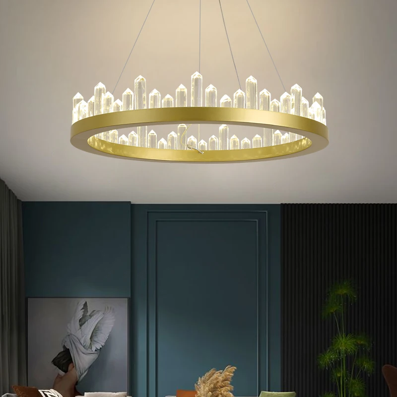 

Modern Luxury Crystal Chandelier Gold Light Living Room LED Lamp Simple Household Round/Rectangular Dining Decorative