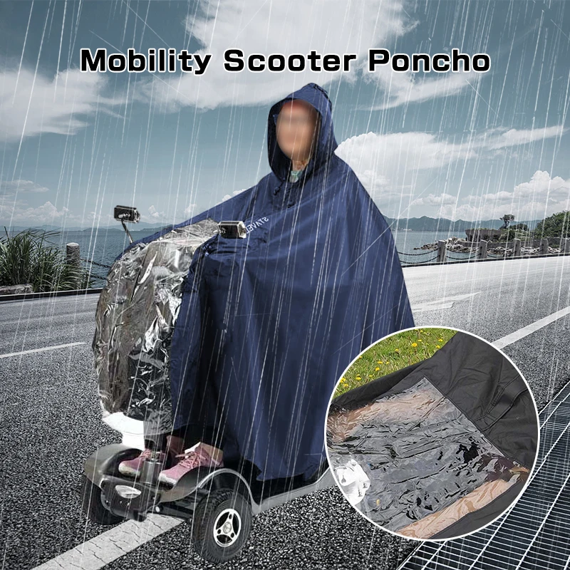 Raincoat Poncho Universal Elderly Mobility Scooter Waterproof Poncho Wheelchair Hooded Raincoat Rain Cover Electric Bike Cycling Ebike Rainwear