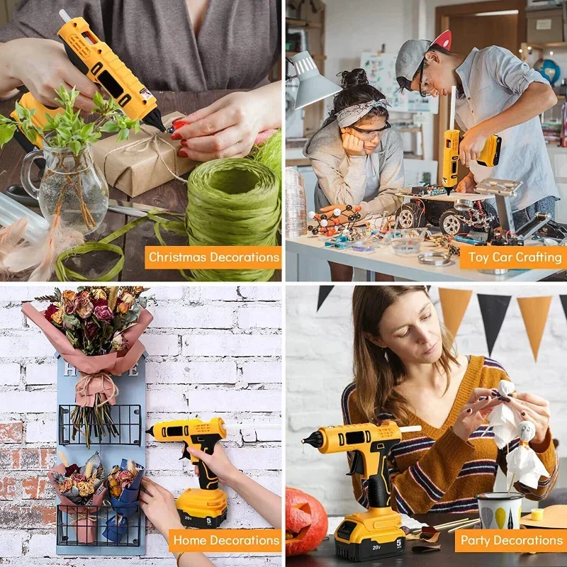 Cordless Electric Handheld Hot Glue Gun Repair DIY Tool Hot Melt Welding Hot Air Gun Anti-scald Nozzle with 10 Sticks for Dewalt 4