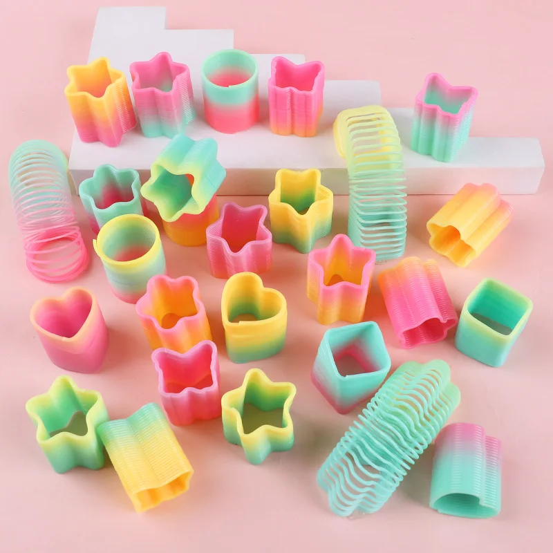48Pcs/box Plastic Magic Rainbow Coil Spring Kids Birthday Party Favors Fidget Toy Goodie Pinata Fillers Boy Girl Christmas Gift