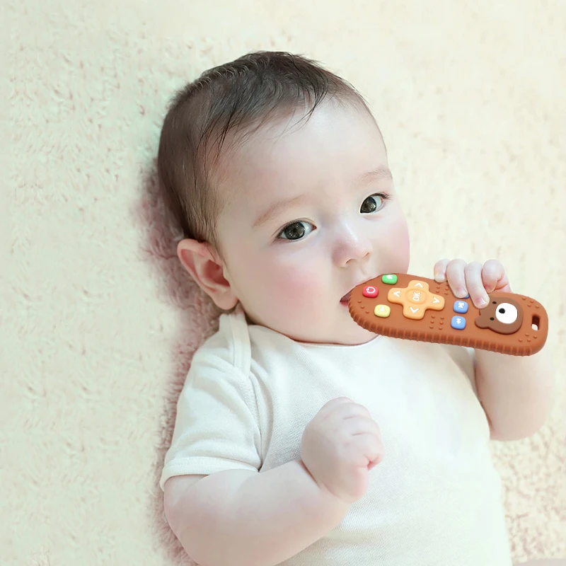 Silicone Teething Toys Bear Remote Control Shape For Babies 0-12 Months