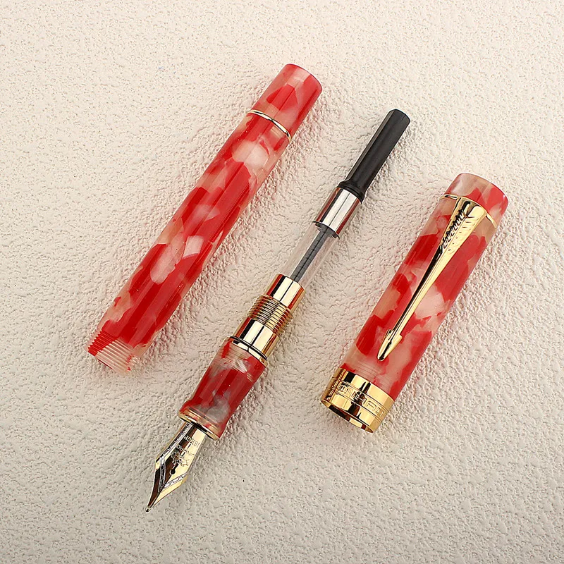 Jinhao-高級万年筆、赤いコイ鯉、色樹脂ペン、m、f、fペン先、オフィス