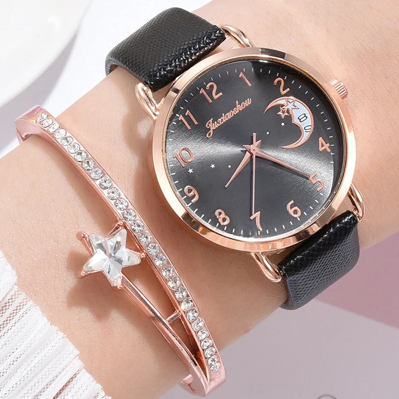 

Printed Moon Watch for Women Simple Female Dress Wristwatches Classical Design Ladies Quartz Leather Watch часы женские наручные