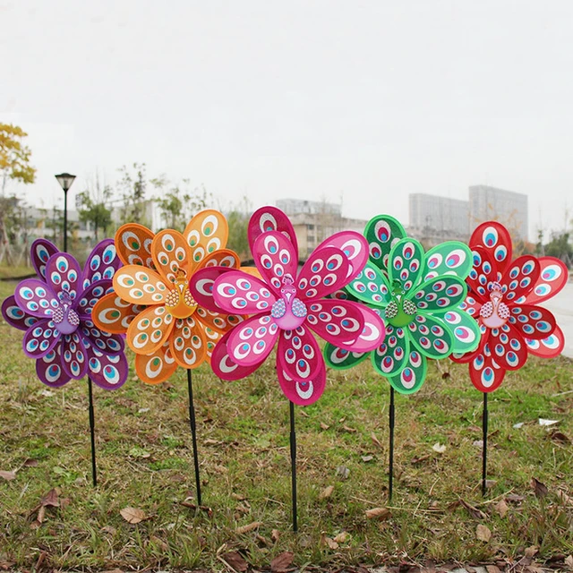 Kettős Rétegű Páva Lézer Flitterek Szélmalom Színes Szélfutó Otthoni Kerti Dekoráció Udvari Gyerekek Játék