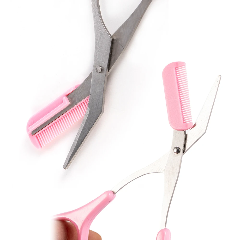Stainless Steel Eyebrow Trimmer Scissors Color Titanium With Comb Removable Facial Hair Removal Shaver Cutter Makeup Accessories