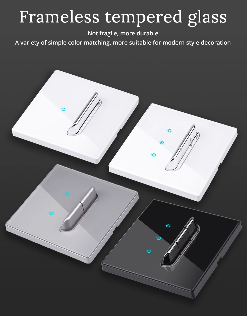 UK 13A 2 gang socket switch tempered glass panel