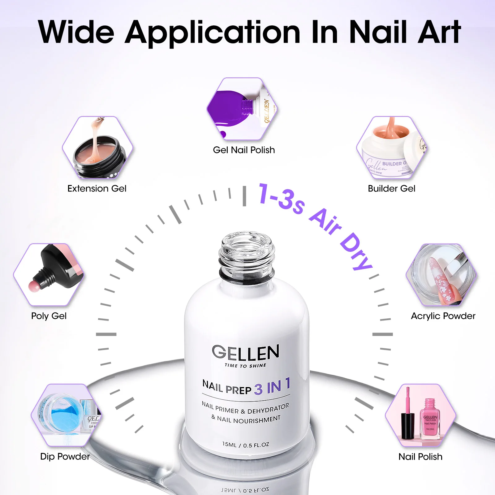 GELLEN Kit 3 in 1 Primer e Disidratante per Unghie 15ml Gel Preparatorio per Unghie Acriliche Squalane VE Favorisce la Salute Asciugatura all'Aria Lunga Durata - immagine 6