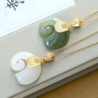 Hetian-Pendentif Éléphant en Pierre Naturelle pour Femme, Bijou Ras du Cou, Plaqué Or 18K, pour Anniversaire 5