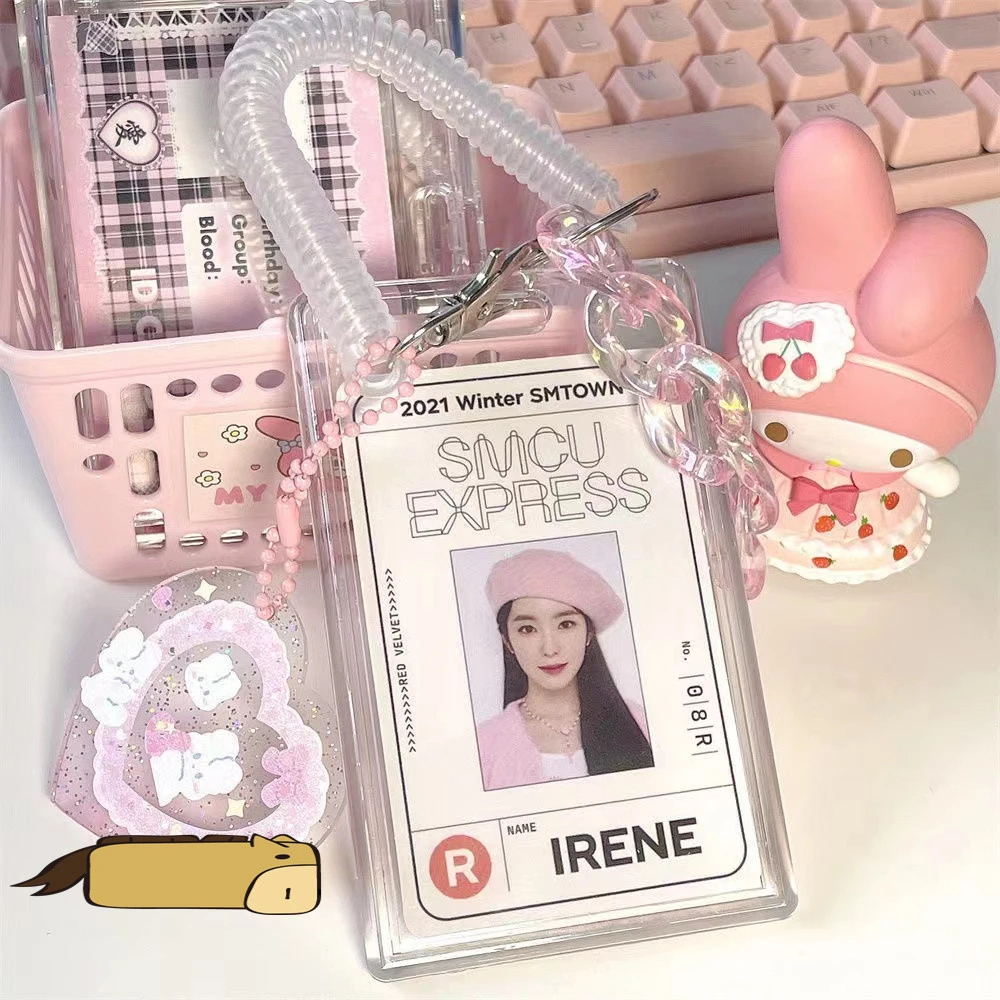 3inch Acrylic Card Sleeve Kpop Photocard Holder Key Chain Transparent Id Holder Pendant Bus Card