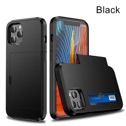 Heavy Duty Shockproof Dual Layer Phone Case with Card Slots Holder for iPhone 13 (12) Mini (Black)
