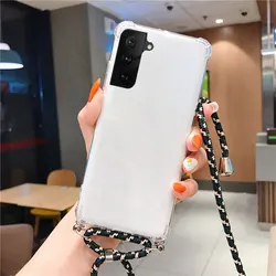 Shockproof Airbag Clear Crossbody Phone Case with Necklace Strap for Xperia Ace(III) (Black rice)