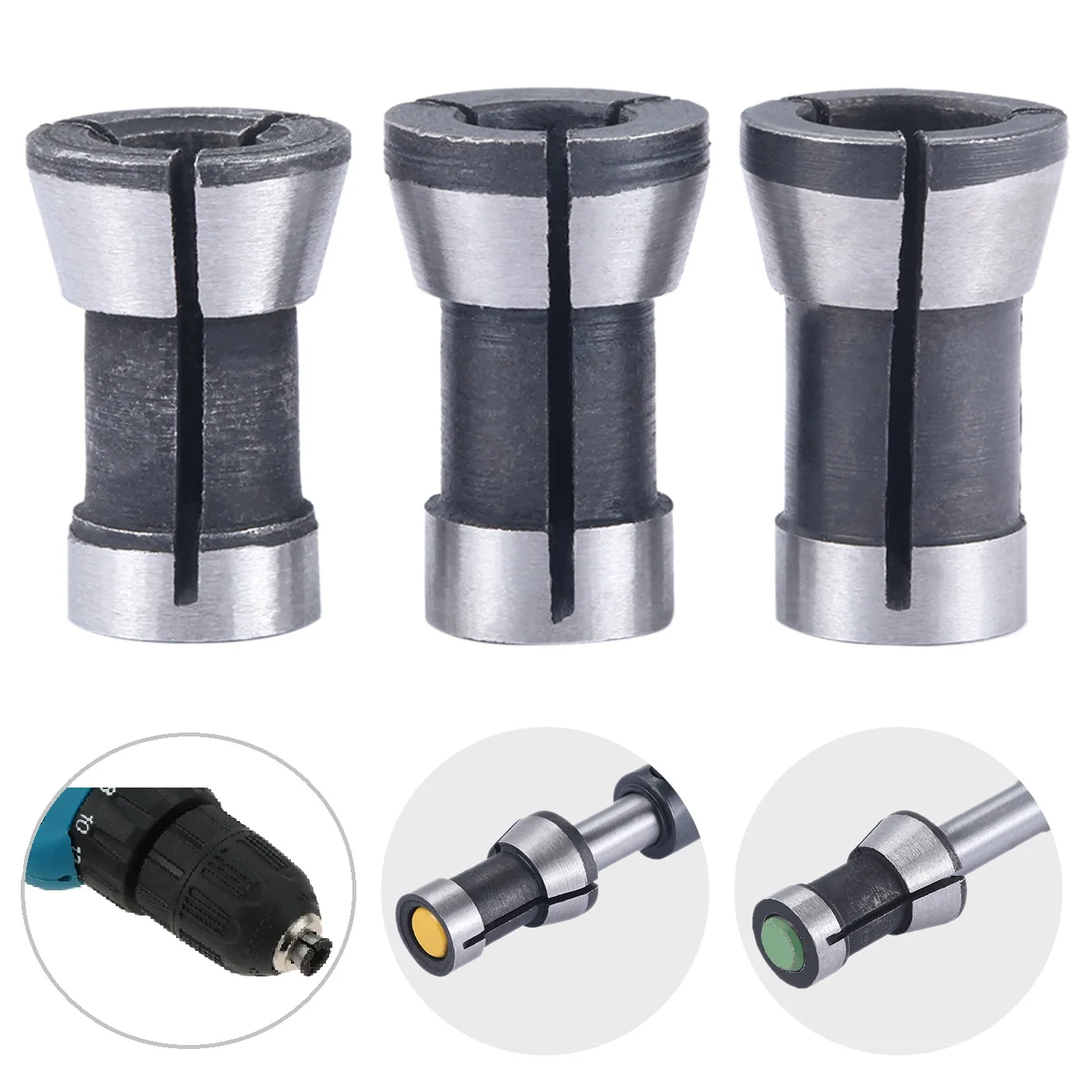 3Pcs 6.35mm 8mm 6mm Router Collets Chuck Set for Engraving Trimming