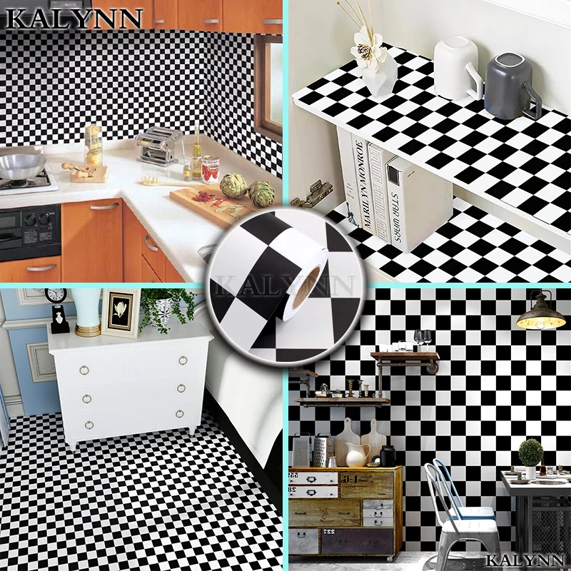 Black White Checkered Flag Self Adhesive Wallpaper,Mosaic Trellis Contact Paper,Vinyl Peel and Stick WallPaper,DIY Decor Sticker 6