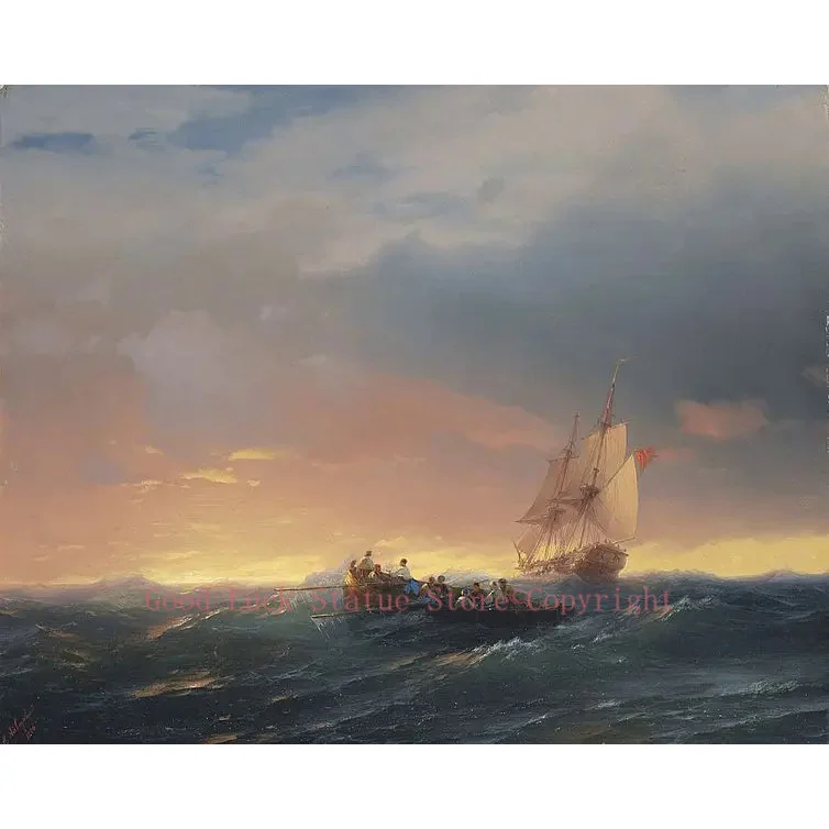 

wholesale art-Ivan Aivazovsky Sea seascape Vessels in a swell at sunset GOOD PRINT ART painting ON CANVAS--free shipping