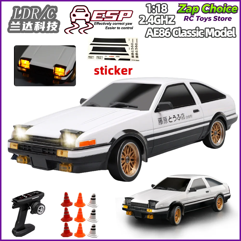 LDRC LD1801 1/18 AE86 RWD RC 드리프트카 2.4G 3CH ESP 자이로 플립 LED 메탈 드라이브 샤프트 RTR 레이싱카 장난감 선물 (남아 및 성인용)