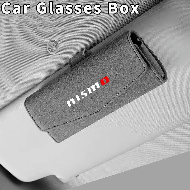 

Car Glasses Case Sunglasses Storage Box Clip For Nissan Nismo Almera Tiida Sunny QASHQAI Skyline Juke X-TRAI Leather Accessories