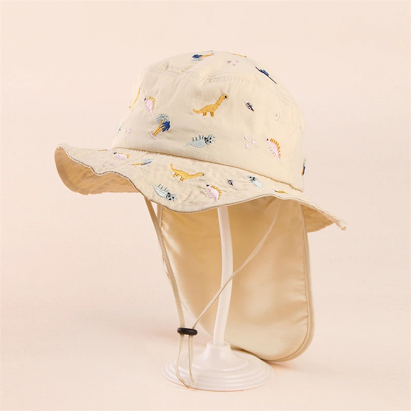 

Summer Sun Hat for Kids Adjustable Quick-dry Bonnet Embroidery Dinosaur Children's Fisherman Hat Cloak Cap Gorras