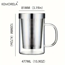 Eco - Friendly Borosilicate Glass Tea Infuser Mug with Stainless Steel Strainer - 477ML Capacity (1PCS)