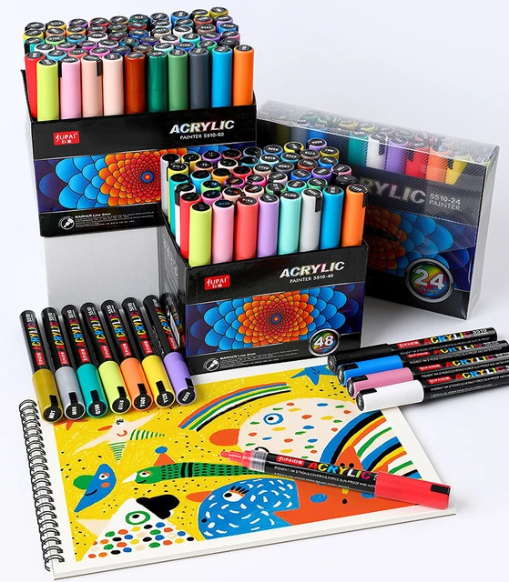 Jupai Acrylic Markers Full Set Plumones Paint Pen 12/24/36/48/60Color  Marcadores Rotuladores POP