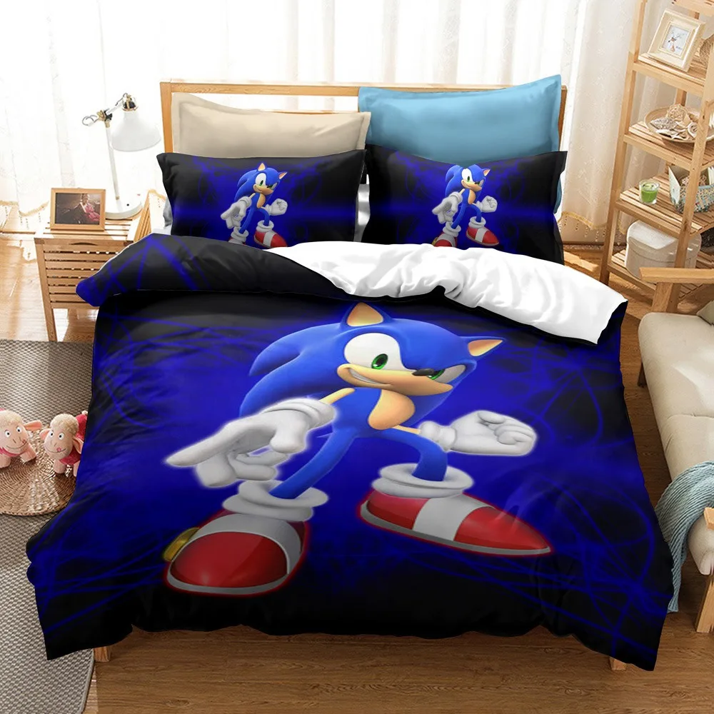 thumbnail image 1 of Funda de edredón de Sonic The Hedgehog con estampado de dibujos animados de anime, 100 % poliéster, tamaño doble, varios tamaños, regalo para niños, 1 of 5