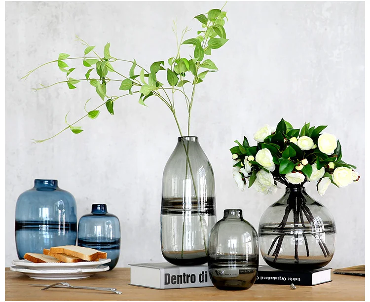 3Pcs Classic Creative Mini vaso vetro di alta qualità trasparente Home Deco  soggiorno reagente bottiglie vaso di fiori all'ingrosso blu