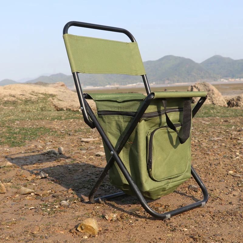 Heavy-Duty Foldable Camping Chair with 50L Cooler Compartment, Thermal Ice Fishing Seat, Durable Outdoor Stool with Carrying Bag
