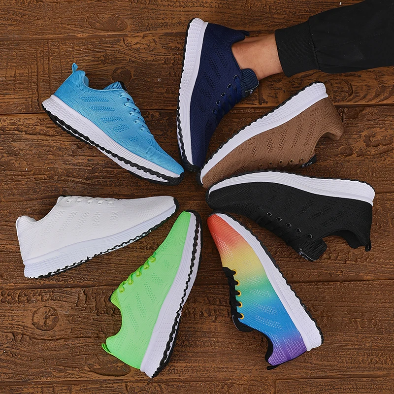 Men's Flat Bottomed Breathable Sneakers Summer Casual Lace Up Walking Comfortable Tennis Soft Sole Jogging Vulcanized Shoes