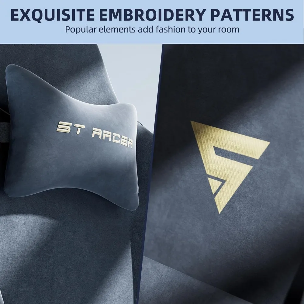 Velvet Fabric Ergonomic Gaming Chair with Footrest and Massage, High Back Reclining Computer Gamer Chair for Adult, Racing Styl